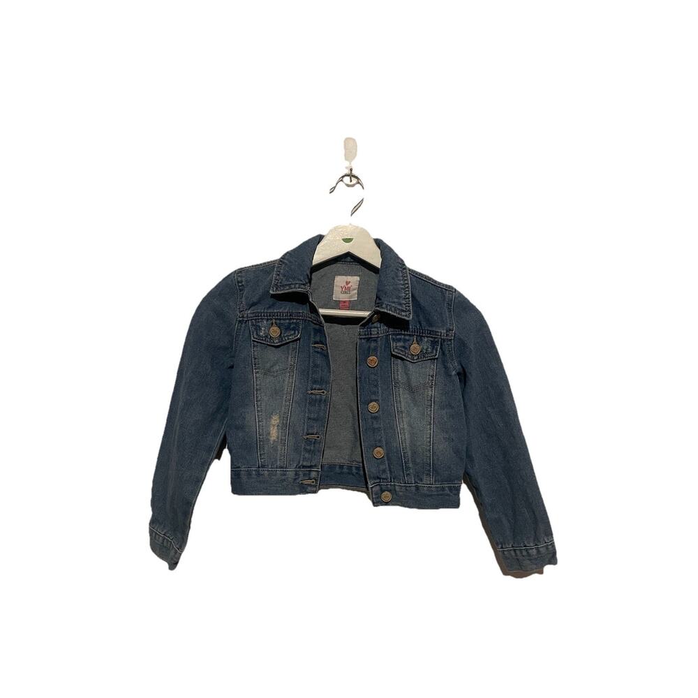 YMI Jeans‎ Denim Blue Jean Jacket Girls Medium M Cropped Copper Buttons Fitted